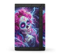 Day of The Dead Sugar Skull Thunder Men's Trifold Casual Credit Card Holder Wallet with Id Window Minimalist Coin Purse