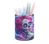 Day of The Dead Sugar Skull Thunder Pen Holder Cup Pen Organizer Desktop Storage Makeup Brush Holder for Office Home