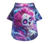 Day of The Dead Sugar Skull Thunder Pet Shirt Button Up Summer Clothes Breathable T-Shirt for Small Medium Dogs Cats