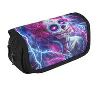 Day of The Dead Sugar Skull Thunder Portable Pen Case Double Layered Large Capacity Exquisite Pencil Case for Officce