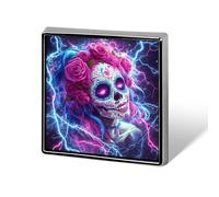 Day of The Dead Sugar Skull Thunder Square Metal Brooches 1 Inch Memorial Badges Exquisite Decorations Pins for Clothing