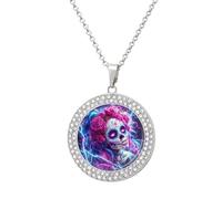 Day of The Dead Sugar Skull Thunder Vintage Necklace Gold Silver Pendant Jewelry Lady Multicolored Diamond Necklaces with Chain