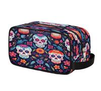 Day of The Dead Sugar Skull Toiletry Bag for Men Women, Cosmetic Makeup Bag with Handle, Travel Shaving Kit Organizer, Waterproof Portable Wash Bag for Gym Vacation Camping Sports