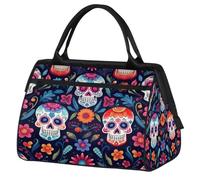 Day of The Dead Sugar Skull Travel Duffle Bag, Waterproof Weekender Carry-On Bag Large Capacity Overnight Duffel Sport Gym Bag for Women & Men