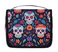 Day of The Dead Sugar Skull Travel Toiletry Bag with Hanging Hook, Waterproof Hanging Makeup Organizer Portable Cosmetic Bag for Women & Men Travel Essentials Accessories