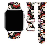 Day of the Dead Sugar Skull Watch Sport Bands for Women Compatible With Apple Watch 38mm 40mm 41mm, Red Skeleton IWatch Bands Wristbands Silicone Replacements For Men Unisex Series 10 9 8 7 Se Ultra