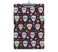 Day of The Dead Sugar Skulls Flowers A4 Size Clipboard Funny Aesthetic Working Studying Letter Standard Clip Board 12.5×8.5 in Hardboard for School Classroom Kids Writing Drawing