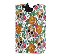 Day Of The Dead Sugar Skulls Large Laundry Basket Orange Peony Floral Collapsible Laundry Hamper Waterproof Foldable Clothes Bag Storage Bin Toy Book Clothing Holder for Home Bathroom
