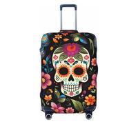 Day of The Dead Suitcase Cover Luggage Protector, Sugar Skull Flower Elastic Luggage Covers Anti-Scratch Dustproof Luggage Sleeve Fits 18-21 Inch