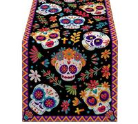 Day of The Dead Table Runner | Decorative Table Runners for Mexican - Bright Day of The Dead Altar Decorations Multifunctional Rustic Linen Cloth for Holiday Dinning Room Decoration
