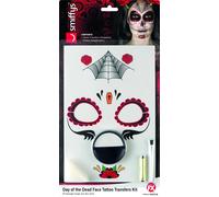 Day Of The Dead Tattoo Transfer Kit Adults Kids Halloween Fancy Dress Make Up