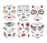 Day of the Dead Temporary Halloween Eye & Face Tattoos (3x Packs Sent at Random)