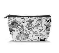Day of The Dead Themed,Makeup Bag Cosmetic Bag for Women,Skeleton Playing Music Design,Large Capacity Travel Accessories Organizer Storage Makeup Bags,Black White(Trapezoid)