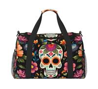 Day of The Dead Travel Duffle Bag Sugar Skull Flower Gym Overnight Weekender Bag for Men Women Lightweight Carry On Luggage for Workout Holiday
