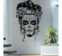 Day of The Dead v2 Design Vinyl Wall Sticker Rose Sugar Skull Female Mexican Home Living Room Bedroom Art Deco Sticker Mural42x66cm