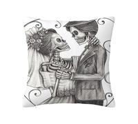 Day of The Dead Valentines Day Polyester Velvet Pillow Covers Non-Fading,Love Skull Marriage Spanish,Sofa Home Decorations Wedding Anniversary Vacation Decor,Dimgrey White 22 x 22 inch