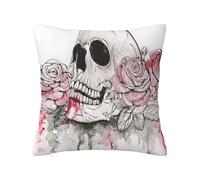 Day of The Dead Valentines Day Polyester Velvet Pillow Covers Non-Fading,Print Shape Roses Day,Sofa Home Decorations Wedding Anniversary Vacation Decor,White Pink Black 16 x 16 inch