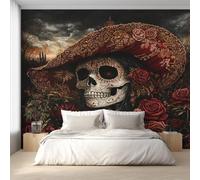 Day of The Dead Wallpaper for Living Room, Sugar Skull Wall Mural for Bedroom 250x175 cm, Non-Woven Photo Wallpaper, Home Decor D&O95