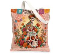 Day of the Dead Whippet Dog Canvas Tote Bag for Shopping 13 * 15, Skull Reusable Grocery Shoulder Cloth Bag for Women, Bohemian Painting Gift Decoration