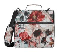 Day of The Dead White Skull 1.5 Inch 3 Rings Zipper Binder Organizer with Shoulder Strap & Handle Multiple Pockets Document Binder Organizer for Middle Student
