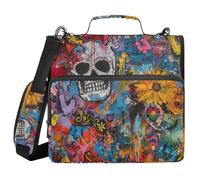 Day of The Dead White Skull 1.5-Inch 3-Rings Zipper Binder Organizer with Shoulder Strap Waterproof School Supplies Organizer for Office School