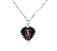 Day of The Dead Woman Heart Silver Pet Urn Necklace Memorials Funerary Ashes Classic Pendant for Dog Cat Lover