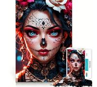 Day of The Dead Woman Jigsaw Puzzles for Adults 1000 Piece Brain Agility Restful Game Happy Challenge Night Game (38x26cm)