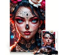 Day of The Dead Woman Jigsaw Puzzles for Adults 1000 Piece Brain Agility Restful Game Happy Challenge Night Game (38x26cm)