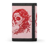 Day of The Dead Woman Men's Wallets Trifold Women Purse with Coin Pocket 8 Card Slots Keyring Photo Window