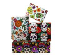 Day of the Dead Wrapping Paper, Horror Sugar Skull Roses Mexican Spooky Design Wrapping Paper 8 Sheets Folded Flat 50x70cm for Dia De Los Muertos, Day of the Dead, Halloween Mexican Holiday