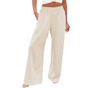 Day Prime Deals 2025 Linen Trousers for Women UK Solid Summer Pants Elastic High Wasit Palazzo Pants Ladies Wide Leg Long Lounge Pants Loose Casual Trousers Customer Service Chat Online Now White