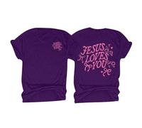 Day Prime Deals HUIFUAO Jesus Loves You Funny T Shirts for Women Short Sleeve Christian Tee Shirt Oversized Summer Basic Crew Neck Tops (Purple, L)