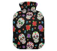 Day Skulls Dead Black Hot Water Bottle with Cover for Pain Relief Bed Warmer for Arthritis, 1L