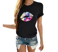 Day T-Shirt Day Print T-T Sleeves Bleach Romping Women Blouses Women's T-Shirts Shirt Lace Women, black, L
