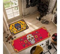 Day The Dead Sugar Skull Floral Art Kitchen Rugs Sets of 2