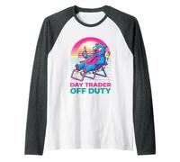 Day Trader Off Duty Synthwave Bear Stock Market Fu Raglan Baseball Tee