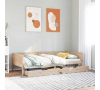 Daybed 80x200 cm Solid Pinewood Natural Slatted 2-Drawer Storage With Wheels Bed