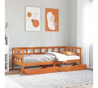 Daybed 80x200cm Solid Pine Brown 3-Sided Rails with 2 Drawers and 4 Wheels.