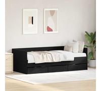 Daybed 90x190cm Engineered Wood Black Oak With 3 Drawers Rustic Headboard Incl.