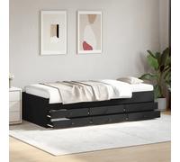 Daybed Black Engineered Wood 75x190cm 6 Drawers on Wheels Storage Guest Single.