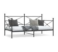 Daybed Black Steel 100x190 cm Slatted Storage Guest Bed Compact Modern With Legs