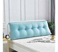 Daybed Cushion Linen Triangular Wedge Pillow Upholstered Headboard Bed Backrest Reading Pillows for Bed Back Support, with Detachable Cover and Practical Pocket,Blue,120x23x50cm