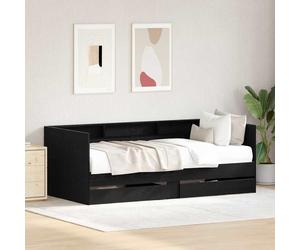 Daybed Engineered Wood Black Oak 90x190cm Twin with Storage Drawers Rustic Small