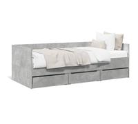 Daybed Engineered Wood Concrete Grey 90x190 cm Trundle with 3x Drawers Sofa Bed