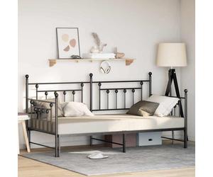 Daybed Frame Black Steel Single 90x190cm Modern Rectangular Powder-Coat Slatted