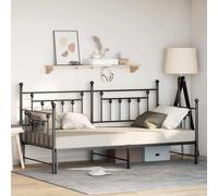 Daybed Frame Black Steel Single 90x190cm Modern Rectangular Powder-Coat Slatted