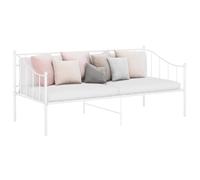 Daybed Frame White Powder-Coated Metal 90x200cm Space-Saving Sofa Bed with rail