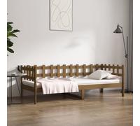 Daybed honey brown solid pinewood 90x200 cm. slatted 3-sided guest sofa storage