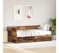 Daybed Old Wood 75 x 190 cm Engineered Wood Twin Bed with Drawers Rustic Storage [EEK: A]
