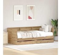 Daybed Old Wood Engineered Wood 75 x 190 cm Twin Bed with Drawers Rustic Storage